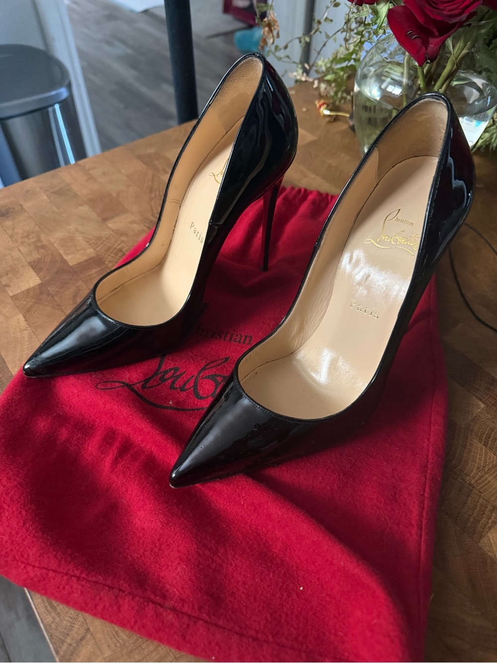 Christian Louboutin Black Patent Pointed-Toe Stiletto Pumps